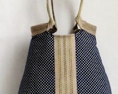 Handbag Purse Navy blue French  shoulderbag with dots TRES CHIC - madebynanna