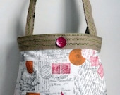 Shoulderbag Purse French Eiffel tower postal stamps orange pink handbag with jute