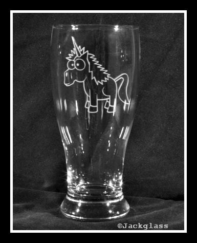 Etched Glass Crazy Unicorn Pilsner, Hilarious Unique Etched Beer Glass by Jackglass on Etsy