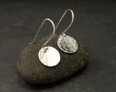 SALE-Sterling Silver Hammered Disc Earrings- Simple Silver Earrings- Everyday Dangle Earrings- Small Disc Earrings