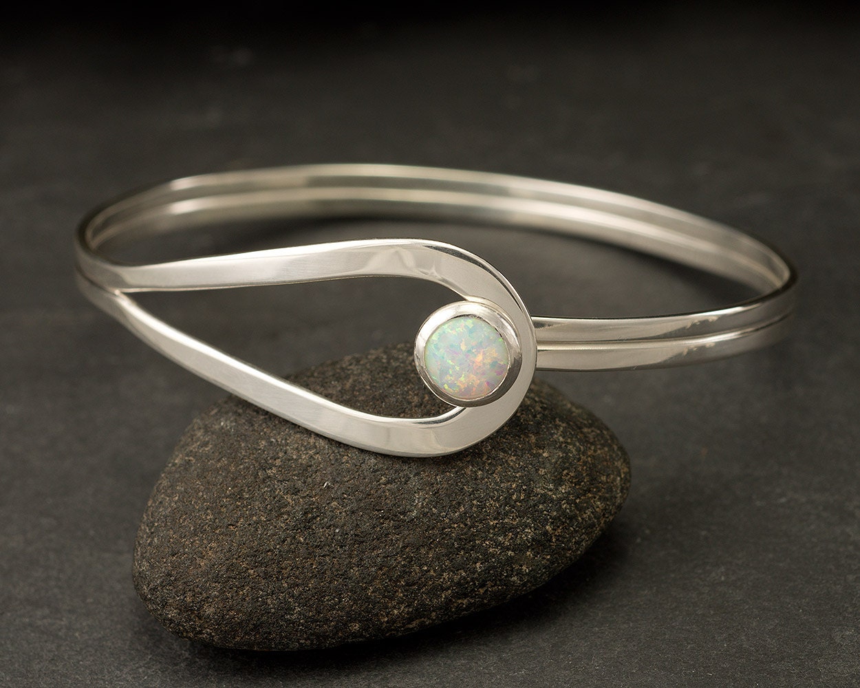 Sterling Silver Opal Bracelet- Sterling Silver Latch Bracelet- Silver Bracelet- Handmade Bracelets Silver- Opal Jewelry