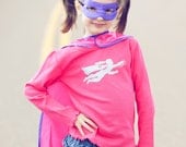 Super Heroine Long Sleeved Nostalgic Graphic Tee in Hot Pink with Silver Sparkle Ink Free Shipping