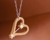 Corazón Goldie - tan and gold tone suede heart on sterling silver necklace pendant bridesmaid gift