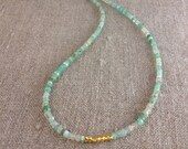 aqua peruvian opal boho necklace with gold filled accent beads