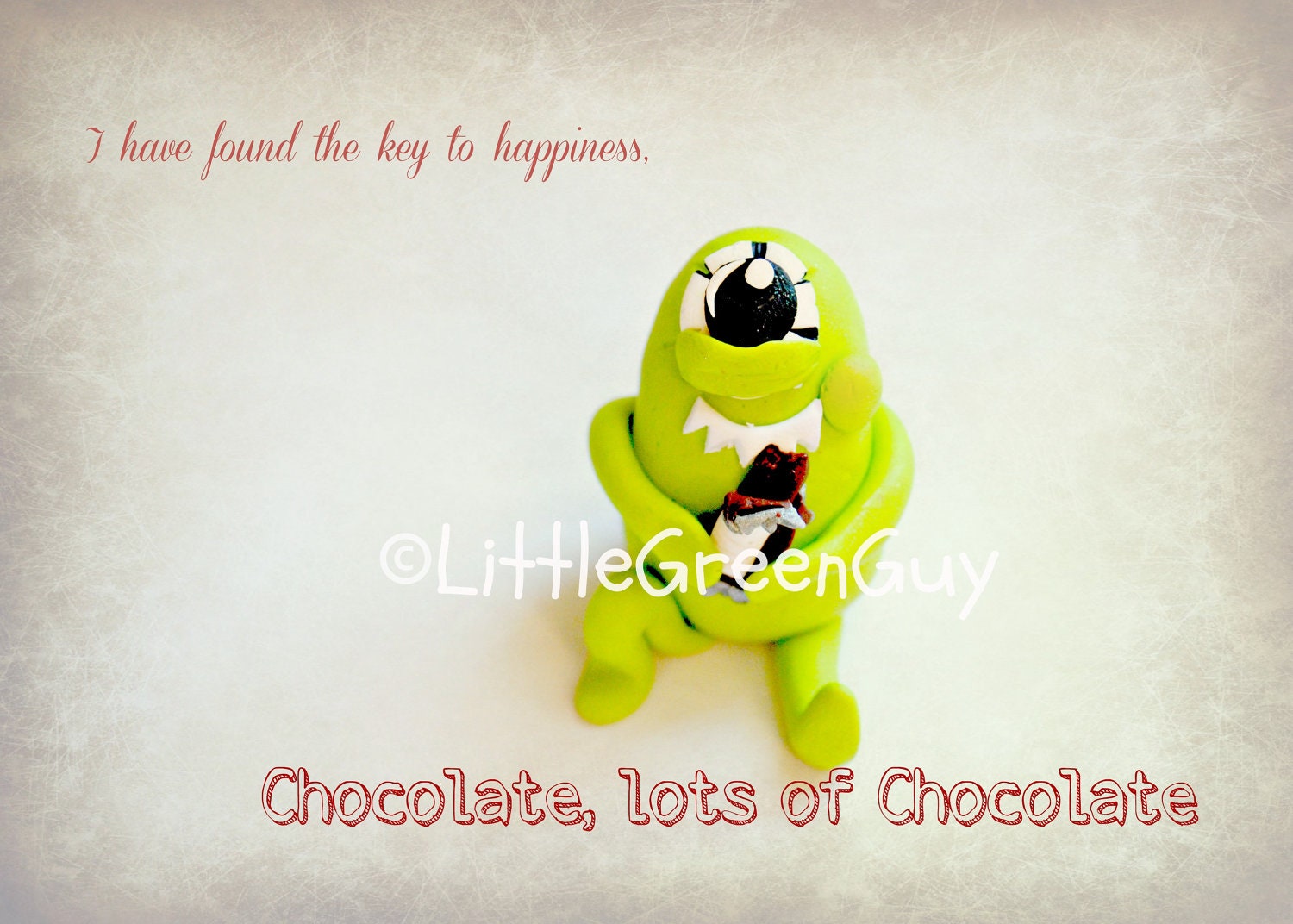 Chocolate love, 4x6 chocolate print, Little Green Guy loves Chocolate