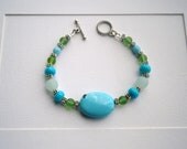 Underwater Love, Beaded Bracelet, Turquoise, Green and Pale Blue Recycled Sea Glass, Blue Glass, Made with love by Maddabling