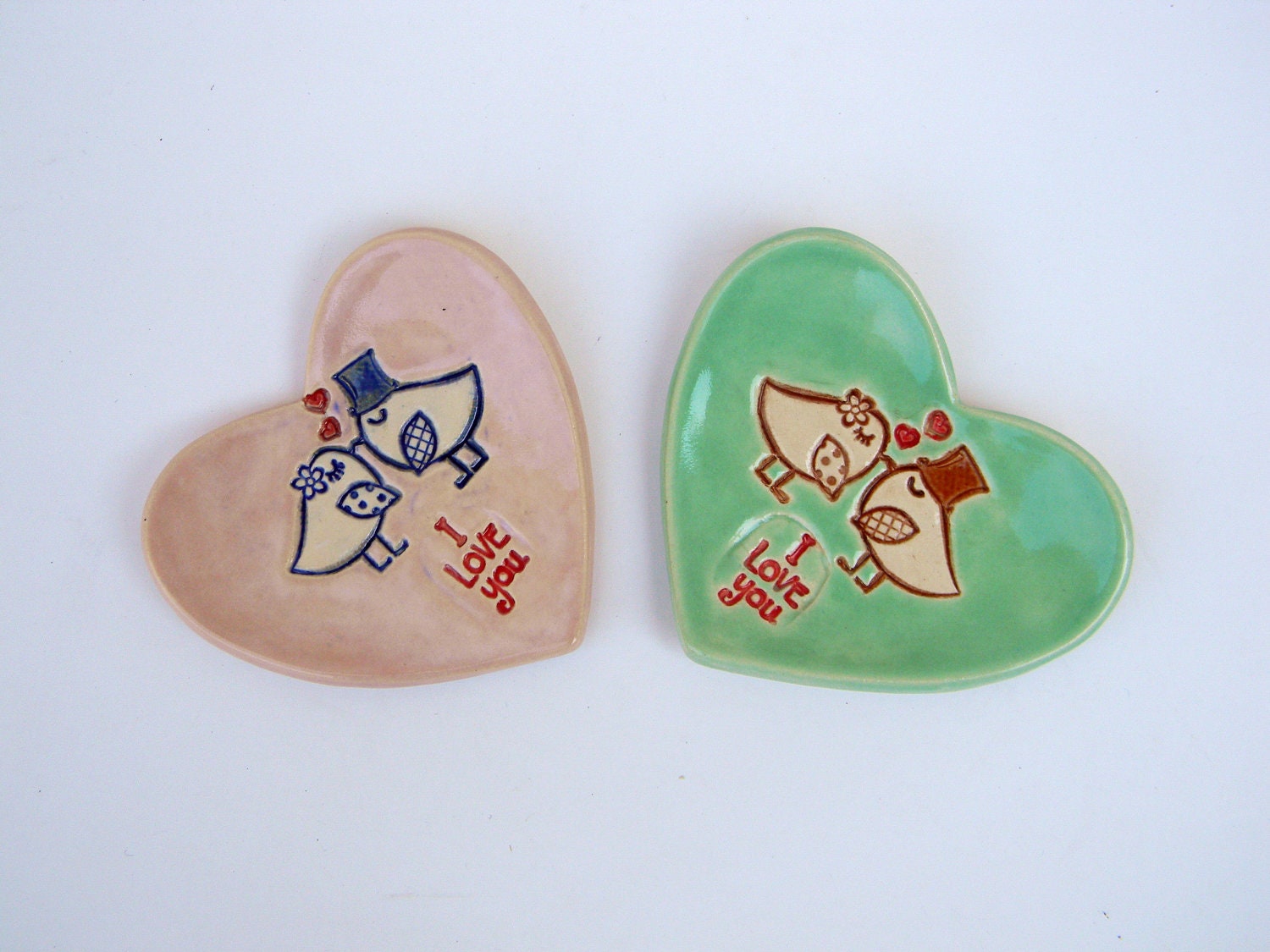 Ceramic Wedding or Shower Favors Love Birds dishes