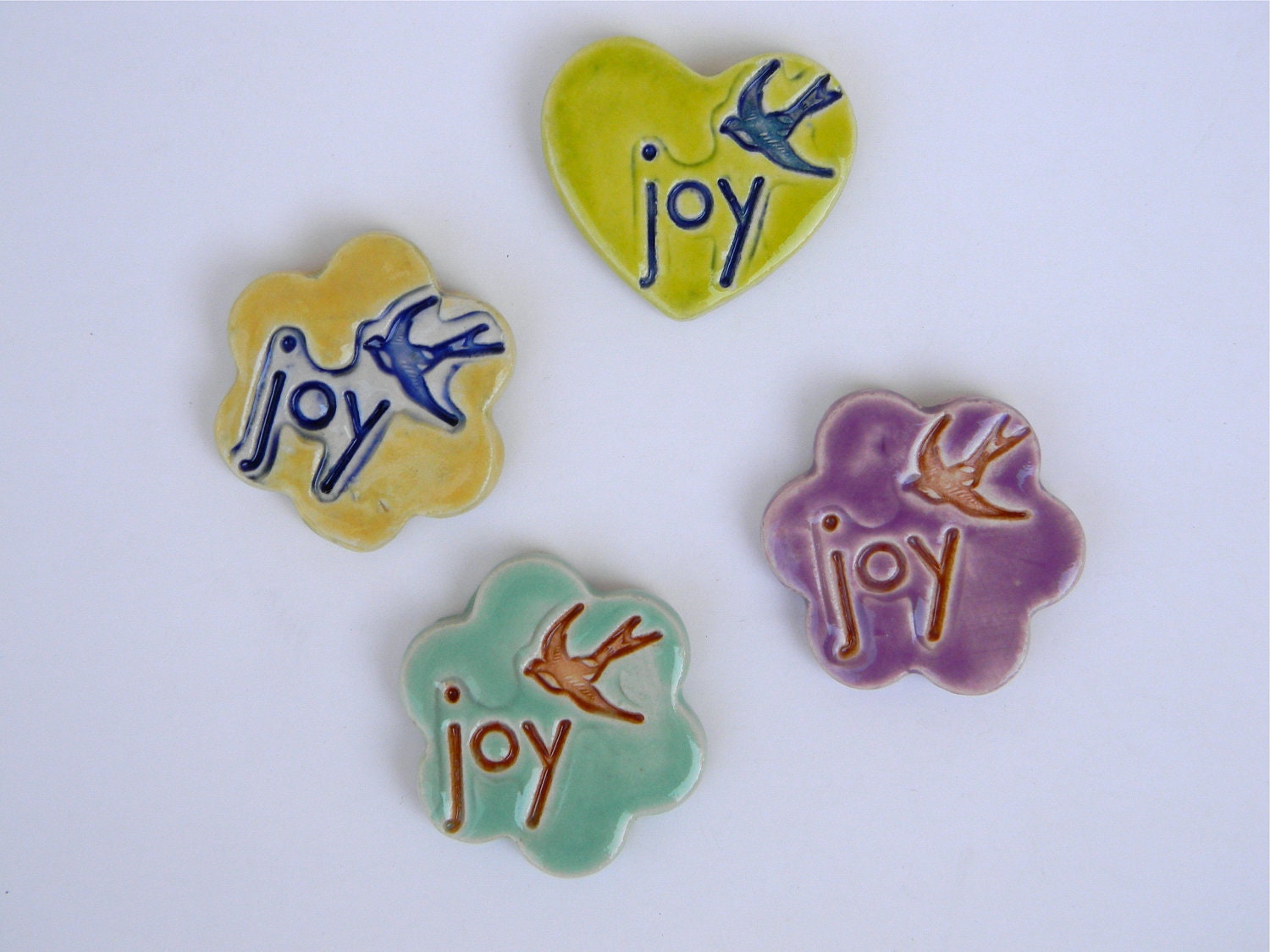 Ceramic Joy with Bird Magnet Handmade