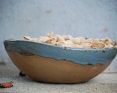 Rustic serving  bowl handmade pottery  blue brown