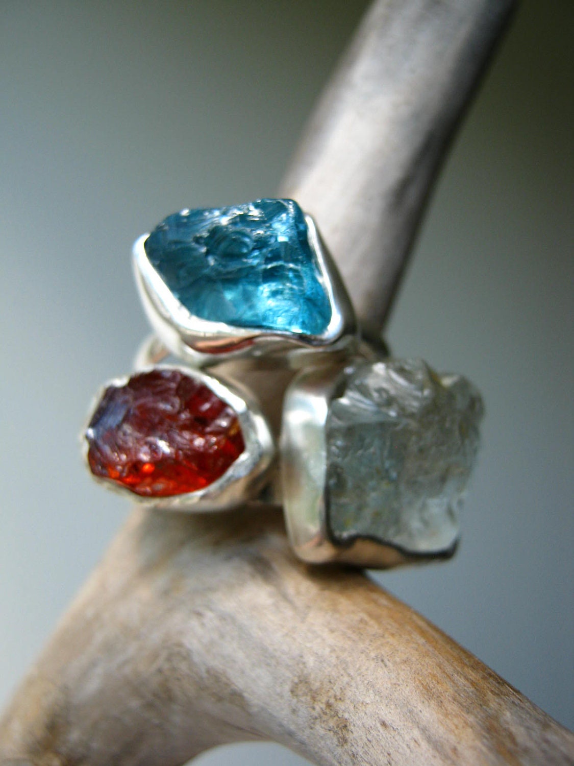 Chose your Small Rough Stacking Ring with Your choice of Birthstone - Mother's Rings - in Sterling Silver