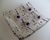 Pink and Black Organic flowers fused glass mini dish