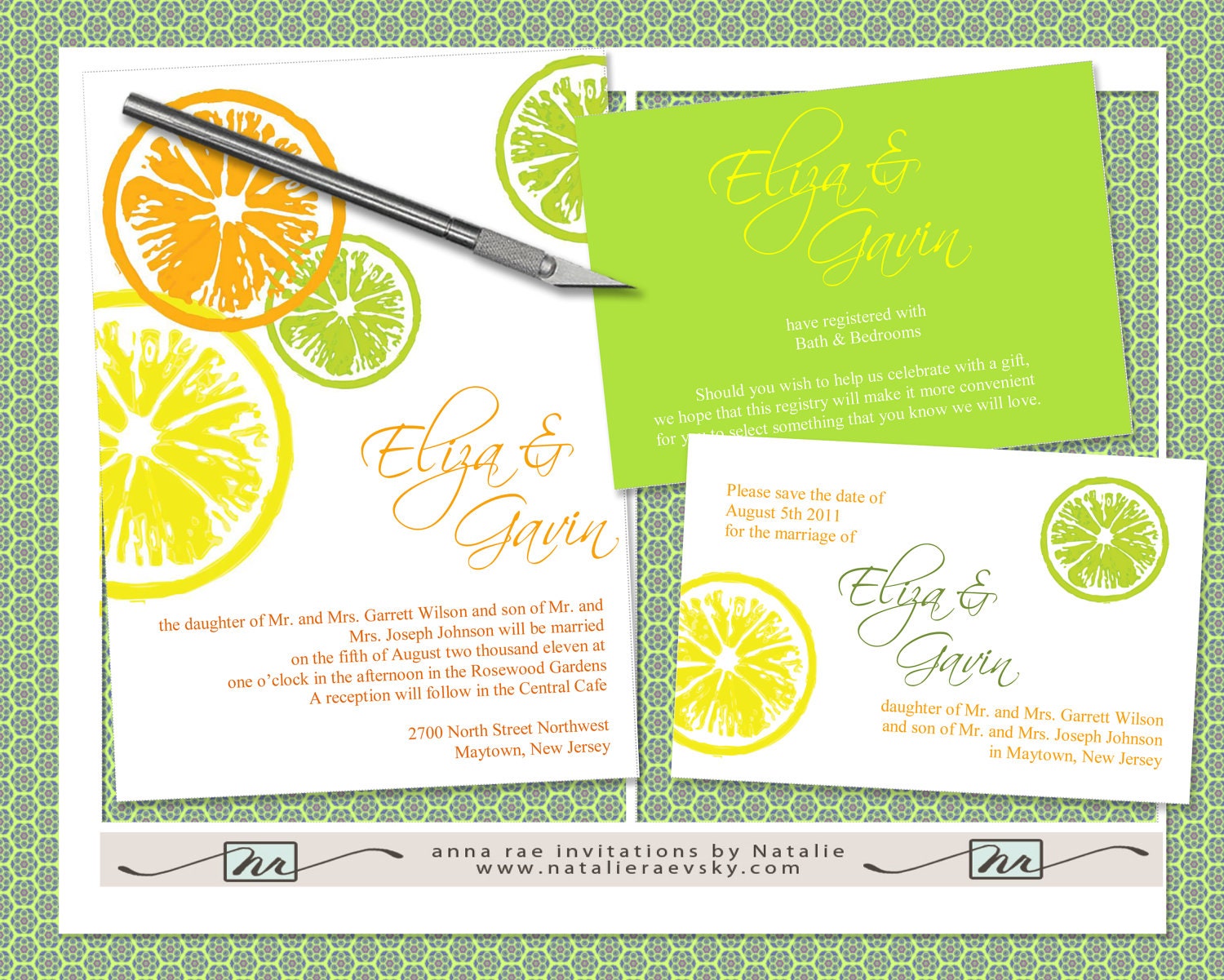 DIY- Summer Citrus Wedding Invitation Suite, printable