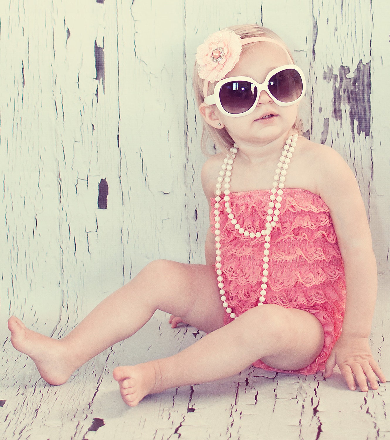 Chicaboo Coral Lace Petti Romper size toddler  2-4 years