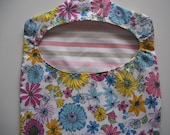 HOMEMADE Peg Bag/Clothespin Peg - vintage floral and pastel stripes cotton fabric