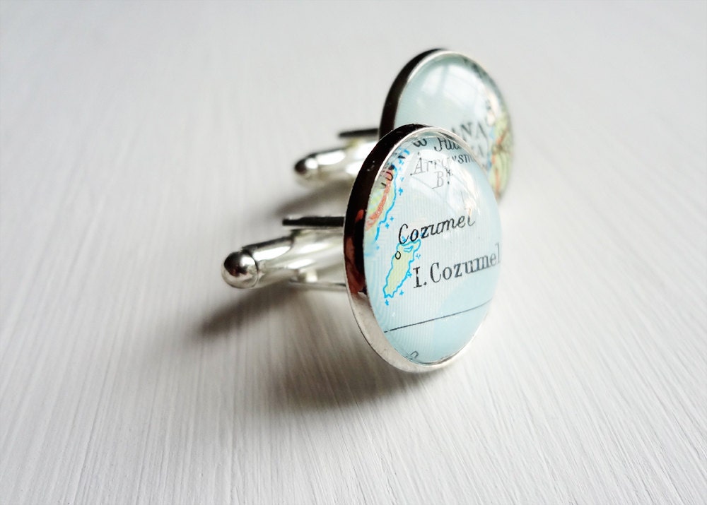 Custom Man Silver Cufflinks Vintage Maps