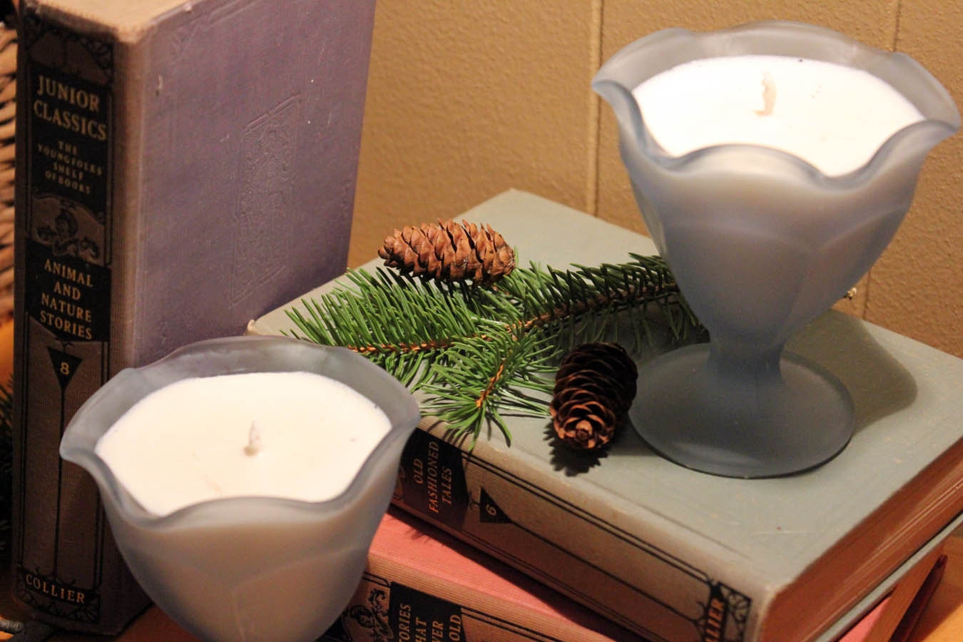 Set of Two Soy Candles in Frosted Blue Fruit Cups, Custom Holiday Scents, part of HOLIDAY COLLECTION - peripetihome