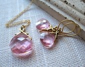 Crystal Jewelry Gift Set, Pink Crystal Necklace, Pink Crystal Earrings, Light Pink Jewelry, Bridesmaid Gift Set, Earrings and Necklace Set