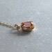 Peach Rhinestone Necklace Small Emerald Cut Jewel 14K Gold Fill Dainty Chain