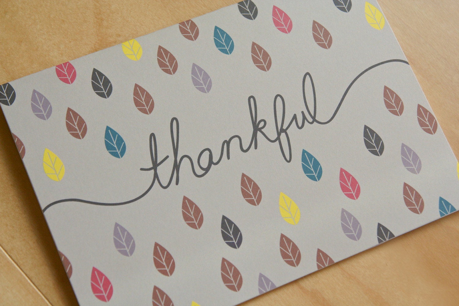 Thanksgiving or Thank You card - Colorful Leaves with Handwritten Words