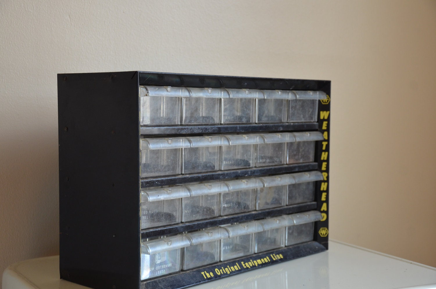 Industrial Chic.  Metal Weatherhead Parts Organizer and Storage.