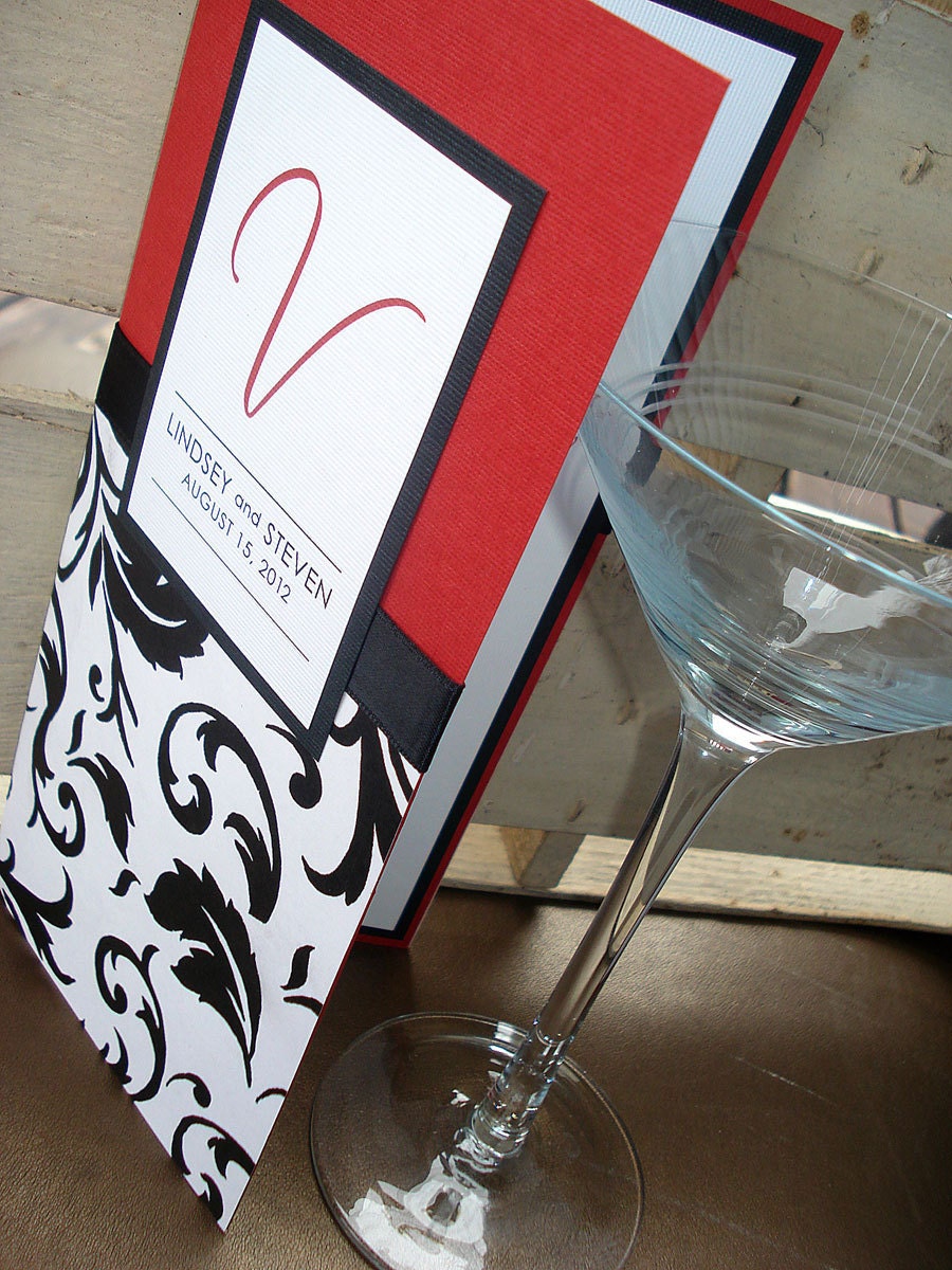 SASSY CLASSY II Layered Damask Surround Wedding Invitation - Sample