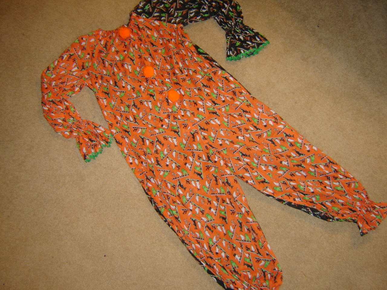 Clown Halloween pattern Costume orange black green unisex S M