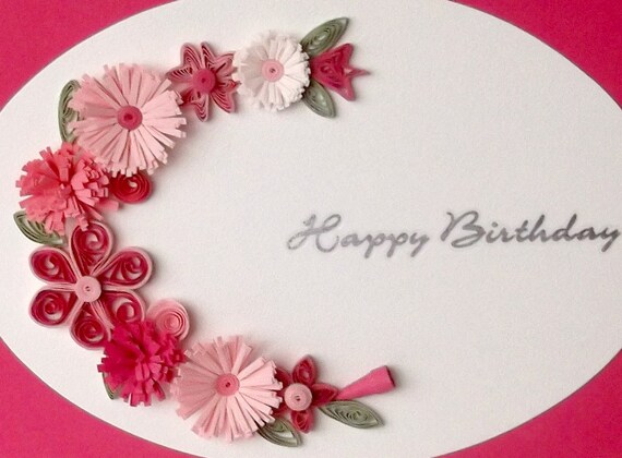 Quilled birthday card, handmade greeting paper quilling flowers