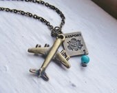 Airplane Passport Necklace. Airplane Necklace. Turquoise. Pilot. Jetsetter. Air Force. World Traveler.