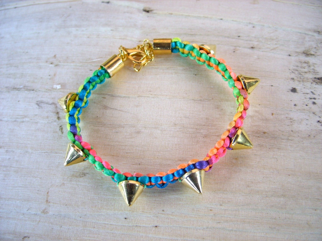 neon bracelet gold studs stud bracelet neon rainbow macrame bracelet friendship bracelet braided jewelry shamballa bracelet