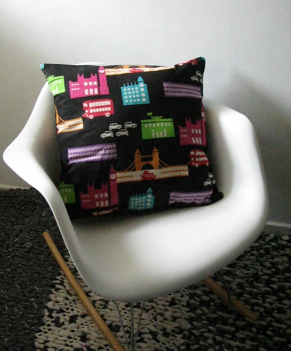 Black graphic London cushion cover / pillow sham 50cm/19.5ins square
