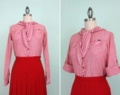 Red Vintage Sailor Blouse - Small Medium