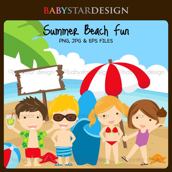 Summer Beach Fun Clipart INSTANT DOWNLOAD
