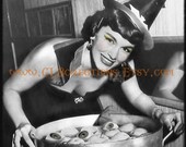 Happy Halloween Cooking Witch Altered Vintage Digital Image