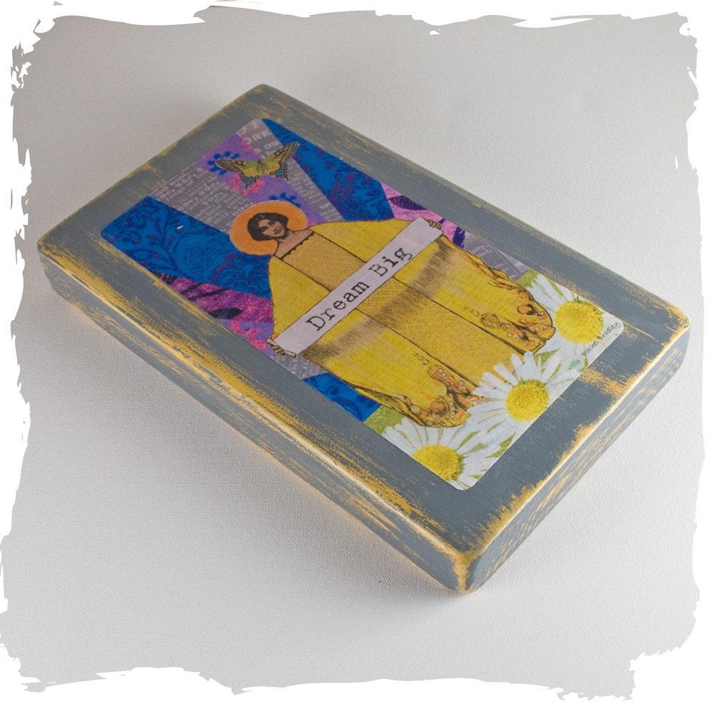 Digital Art Collage on a Handmade Shabby Chic Wooden Block
