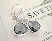 Graphite Gray Faceted Glass Rhodium Earrings Bridesmaids Wedding Party Mother of the Bride
