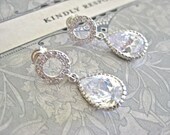 Vintage Cubic Zirconia Teardrop with CZ Studded Pendant Earrings Wedding Party Bride Bridal Jewelry