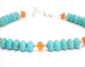 Turquoise Bracelet, Indiane Navajo Inspired Jewelry, Orange Red Agate Light Blue Robins Egg, Summer Fashion Beach Under 25
