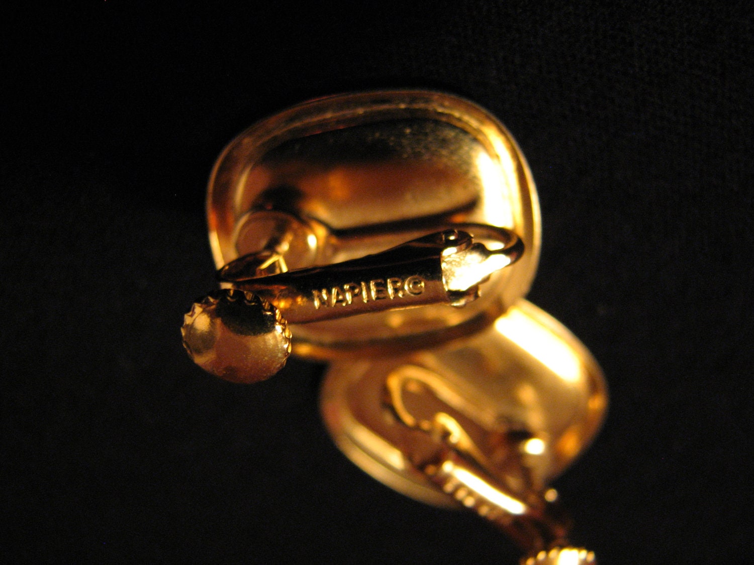 Vintage Napier Gold Tone and Black Enameled Square Clip Earrings