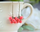 Hot pink earrings - unique handmade jewelry - Reddish pink drop earrings - Pink dangle earrings - Neon red polymer clay jewelry