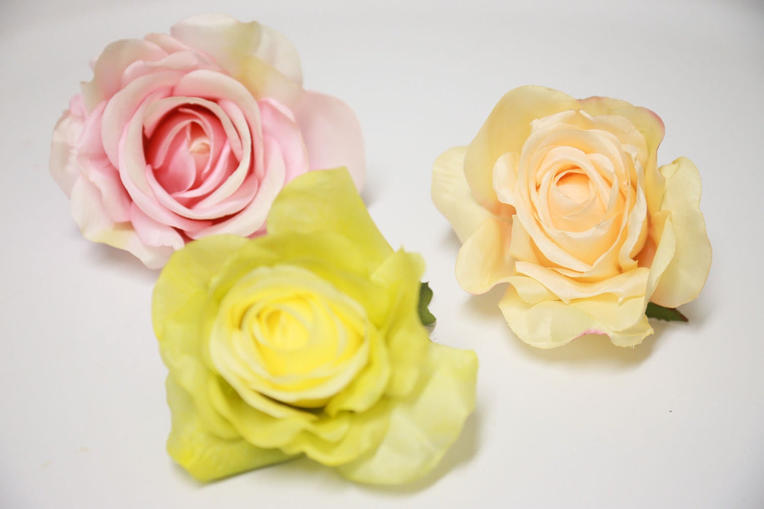 Large Rose FLOWER HAIR CLIP in Pale Peach, Light Green and Cream Pink