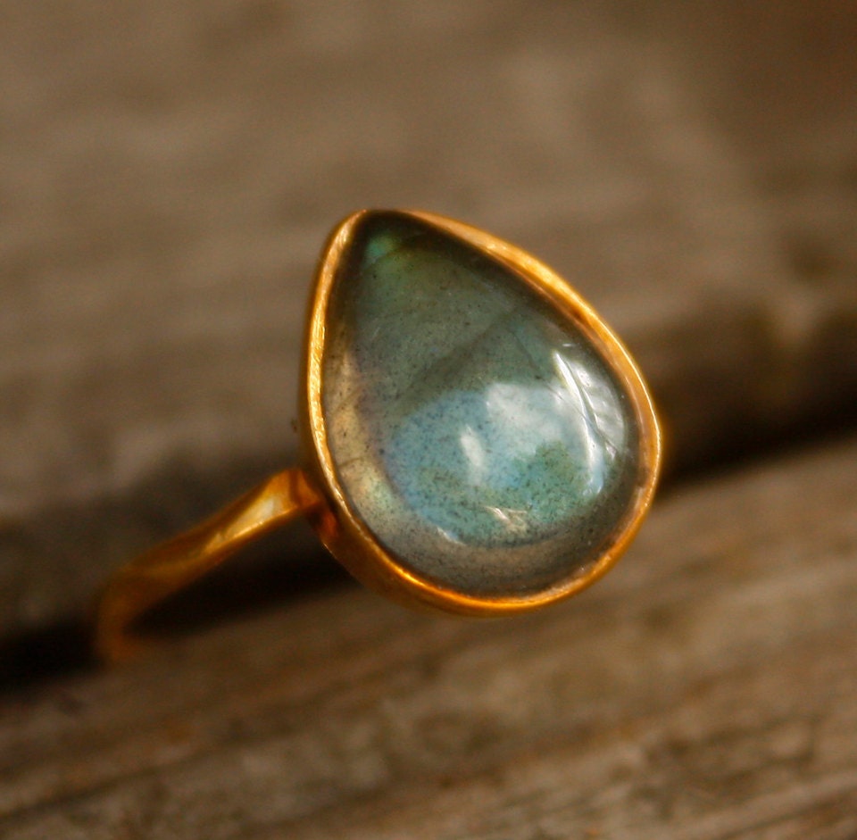 CLEARANCE SALE SALE - Blue Labradorite Teardrop Ring - Sterling Silver - Marked Down