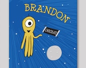 Personalized Orange Space Alien with chocolate 8.5 x 11 Print