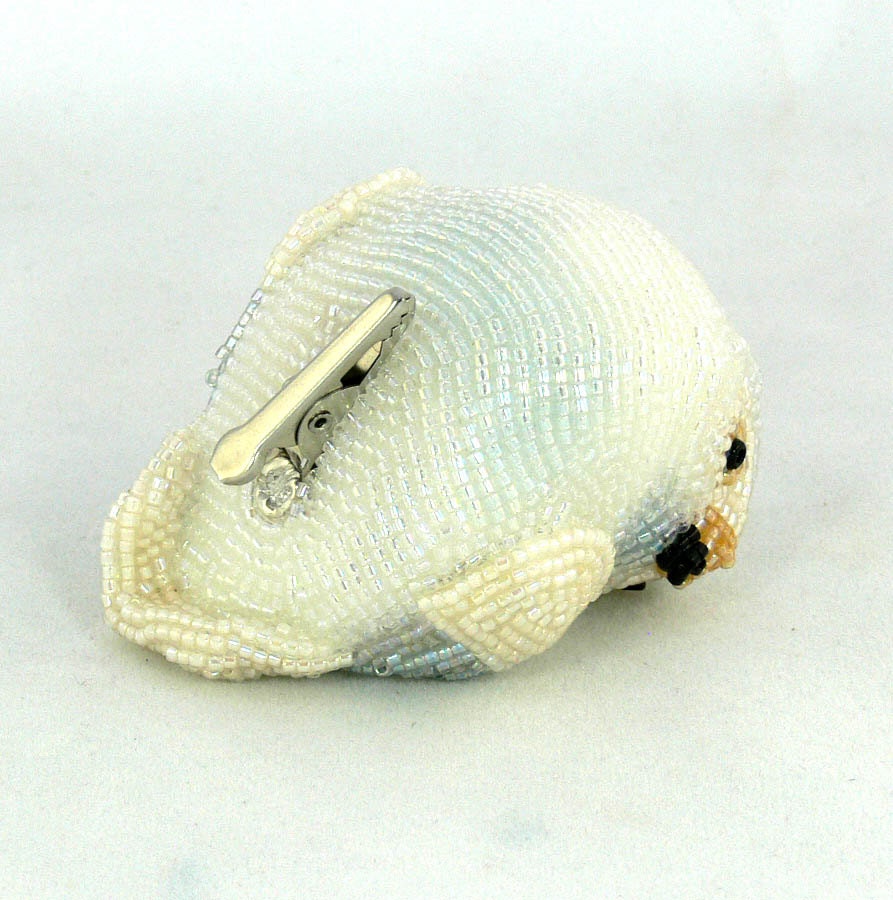 Snowy Owl Ornament White Beaded Clip On Decoration READY TO SHIP