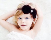 Chocolate Brown Chiffon Hair Bow with Pearls Stretchy Brown Headband - Chic Couture - Baby Toddler Child Girls Headband