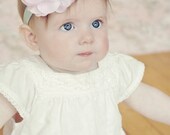 Baby Pink Rhinestone Silk & Organza Flower w/ Mint Green Stretchy Headband or Hair Clip, The Mia, Infant Toddler Child Girls Headband