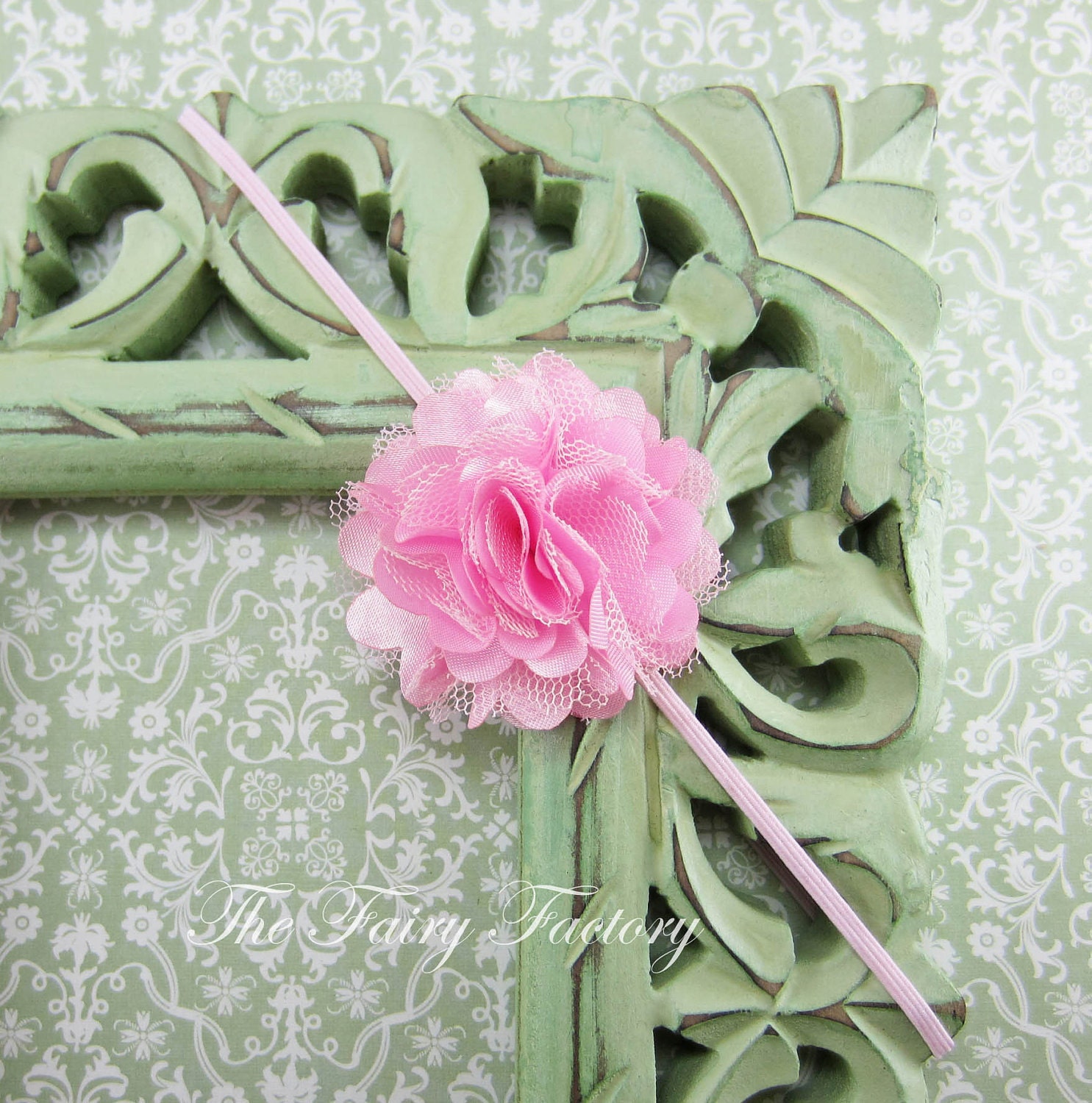Baby Headband, Pink Flower Headband, Mini Pink Satin and Tulle Flower Puff Headband or Hair Clip - Baby Toddler Child Girls Headband