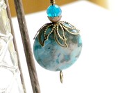 40% Off - Crazy Lace Agate Pendant Necklace, Antiqued Brass Chain, Swarovski Crystal, Handmade by Studio Seventy Five