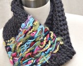 Modern Wool Cowl Eternity Scarf in Charcole Grey and Bright Colored Yarn...........9 Body Colors w/ 36 Accent Colors to Choose From
