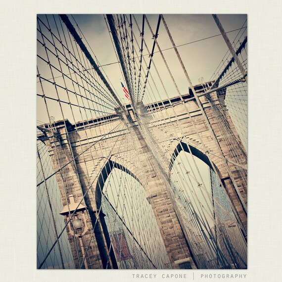 New York City Photography - Brooklyn Bridge Wall Decor - Pathway- office decor, brooklyn wall art. bridge art. architecture.