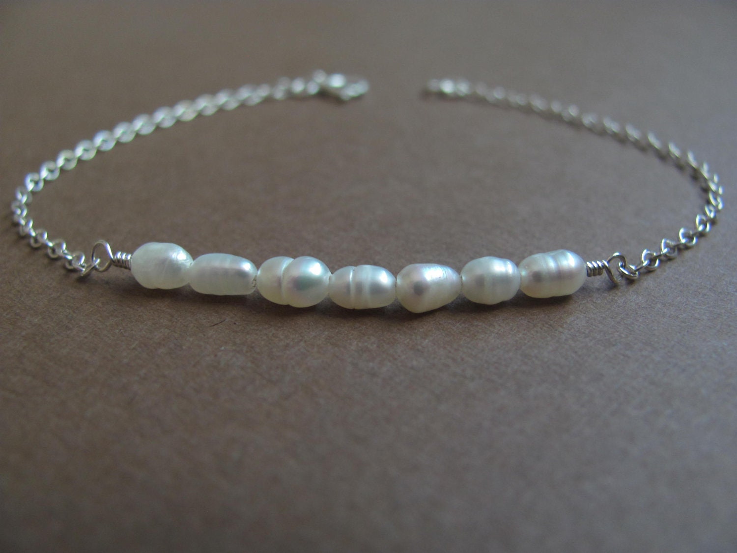 Delicate Sterling Silver Bracelet with a Row of Freshwater Pearls. Dainty Bracelet. Minimalist Bracelet